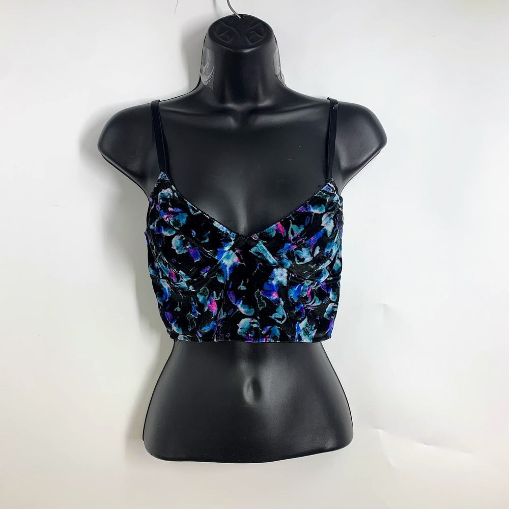 Free People Intimately‎ Womens Black Velvet Floral Print Crop Cami Top Size M